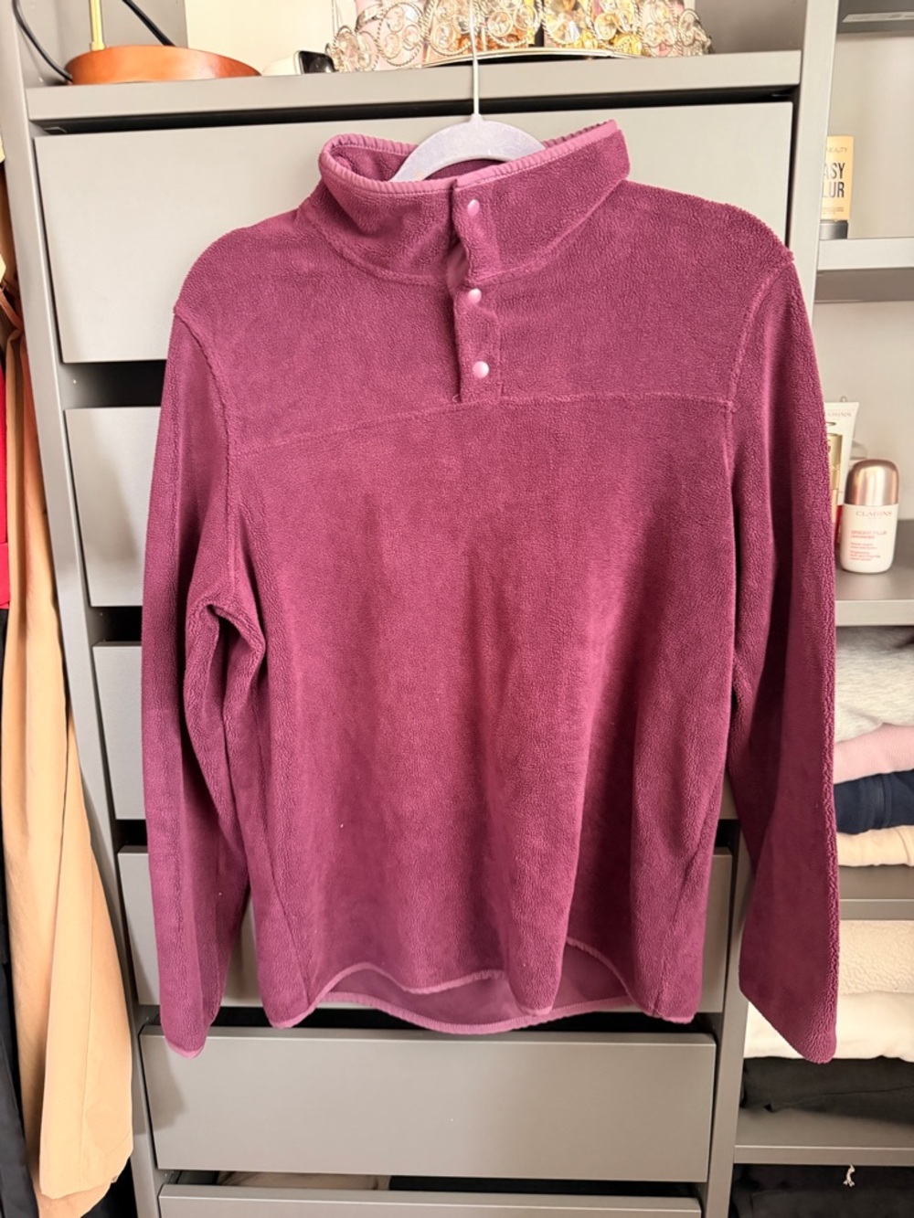 Cozy Fleece Snap-Button Pullover - Deep Berry